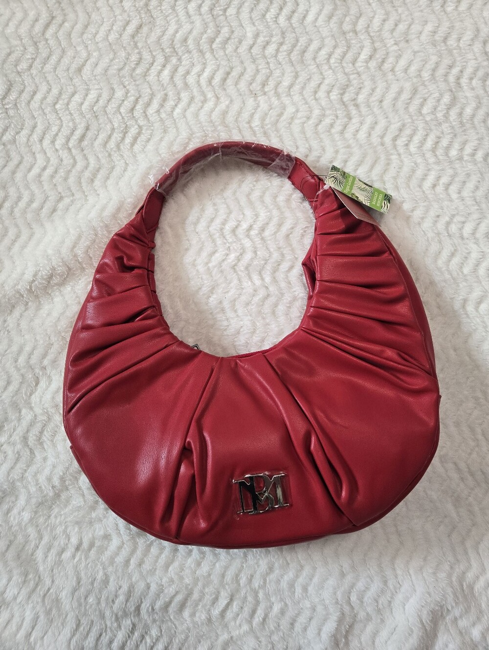 NWT Badgley Mishcka Red Pleated Hobo Crescent Bag
